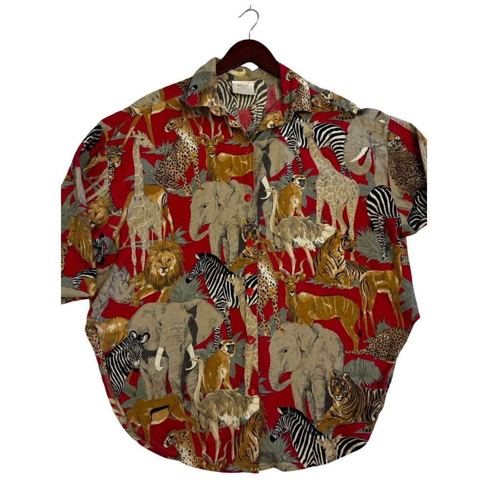 Vintage REBE Woman Safari Animal Print Shirt 20W/40 Plus Size Made USA